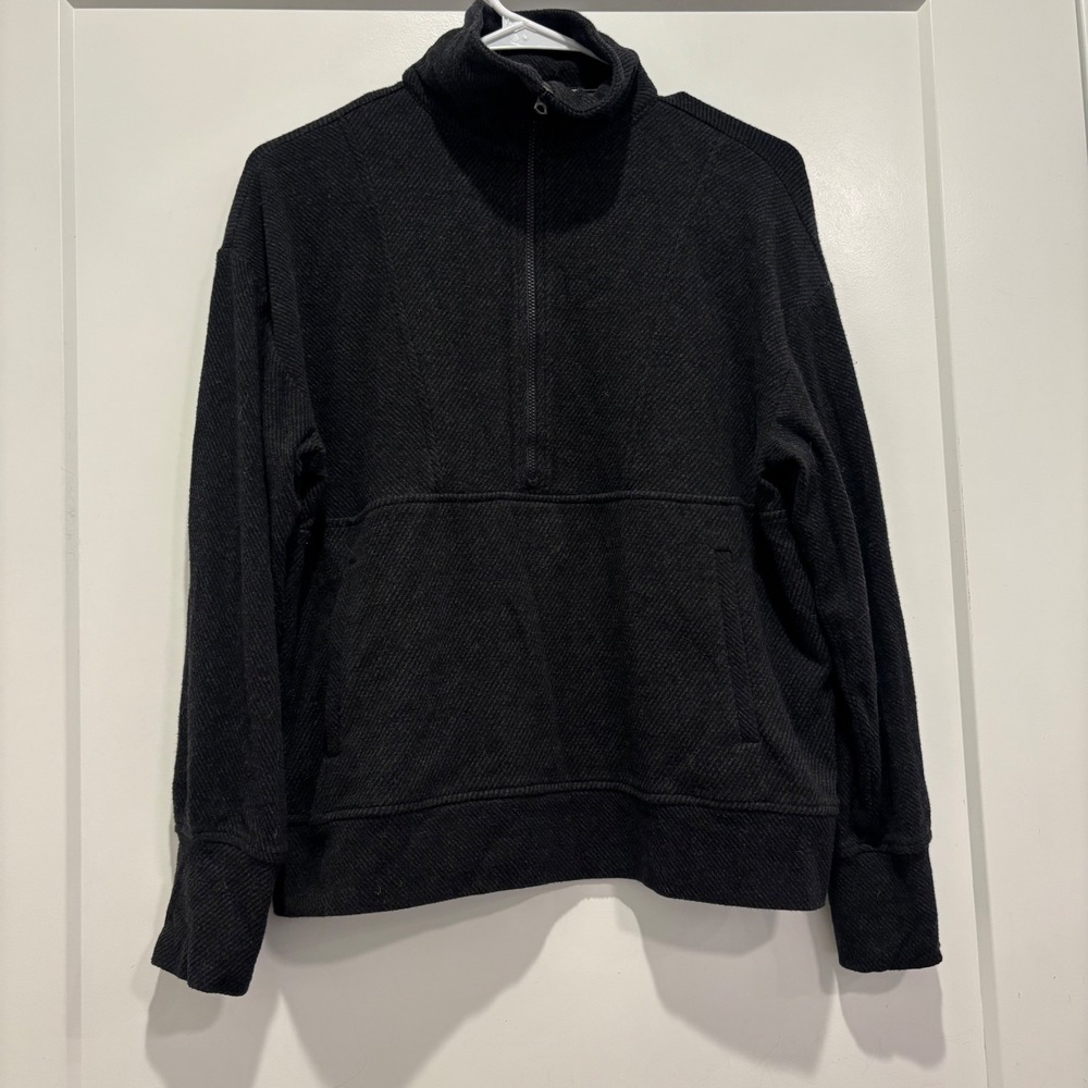Faherty Women Black Textured Knit Quarter Zip Pullover Sweater Small